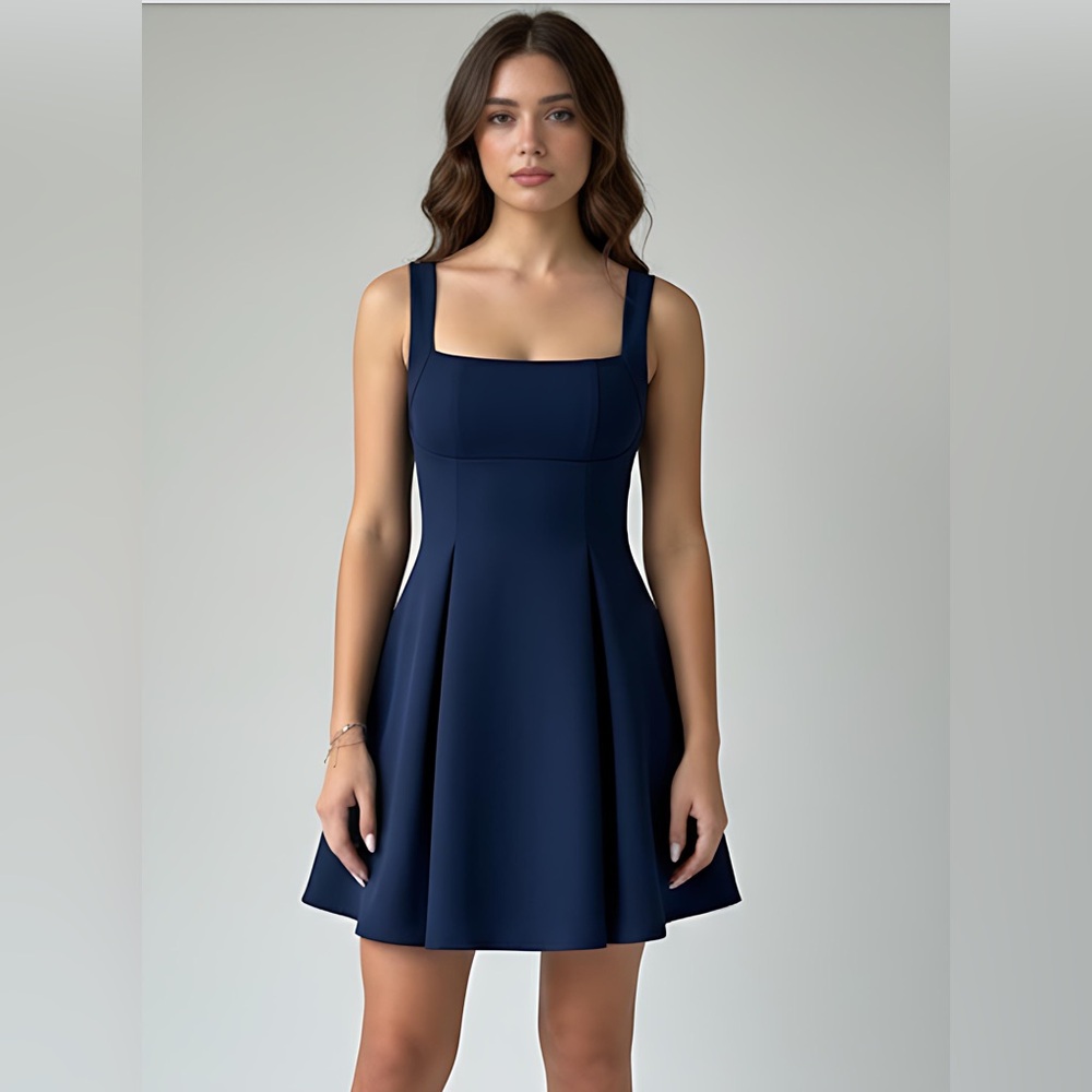 Low-Cut Waist Cinched Dress Mini Blue